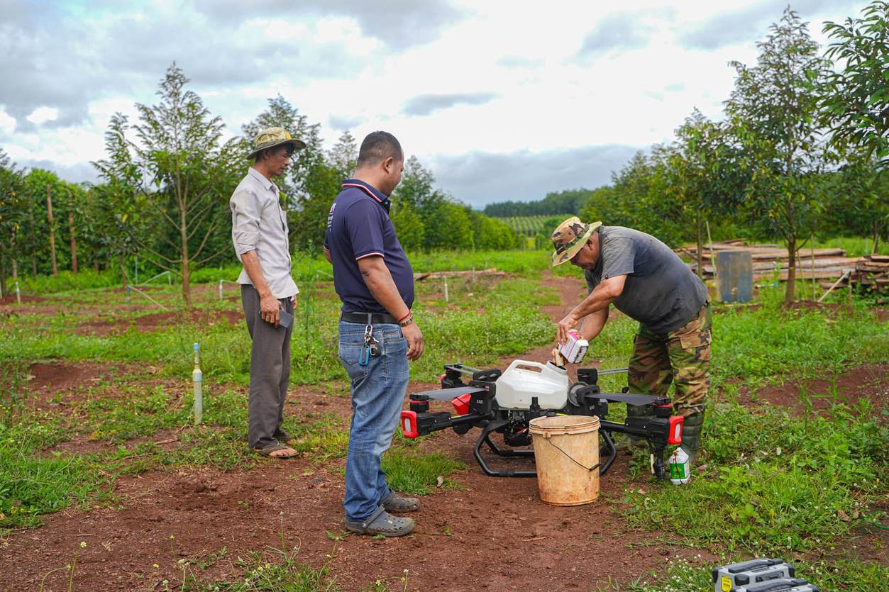 Pepper plantation manager mixed pesticide and filled the liquid tank of XAG drone