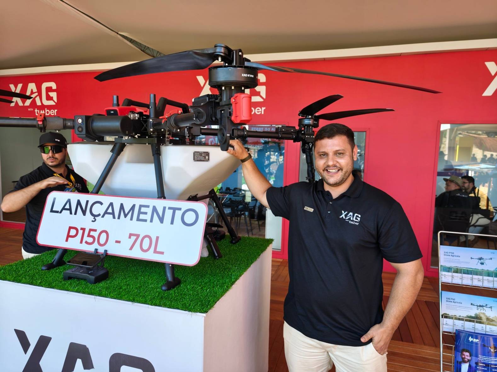 Giacomo Leonardelli at the XAG booth during Brazil's Agrishow 2025