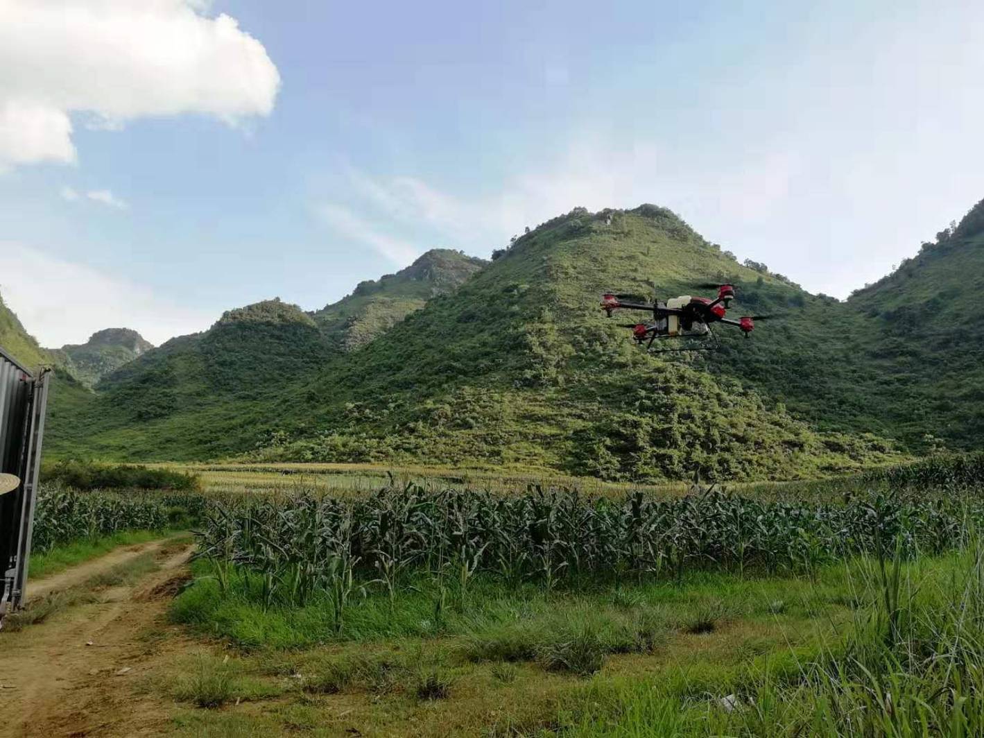 XAG's drone spraying maize on mountainous area